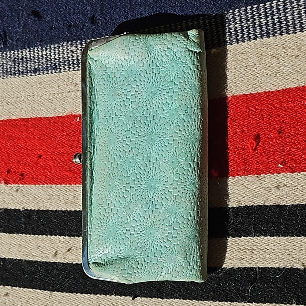 HOBO Lauren wallet embossed leather teal green